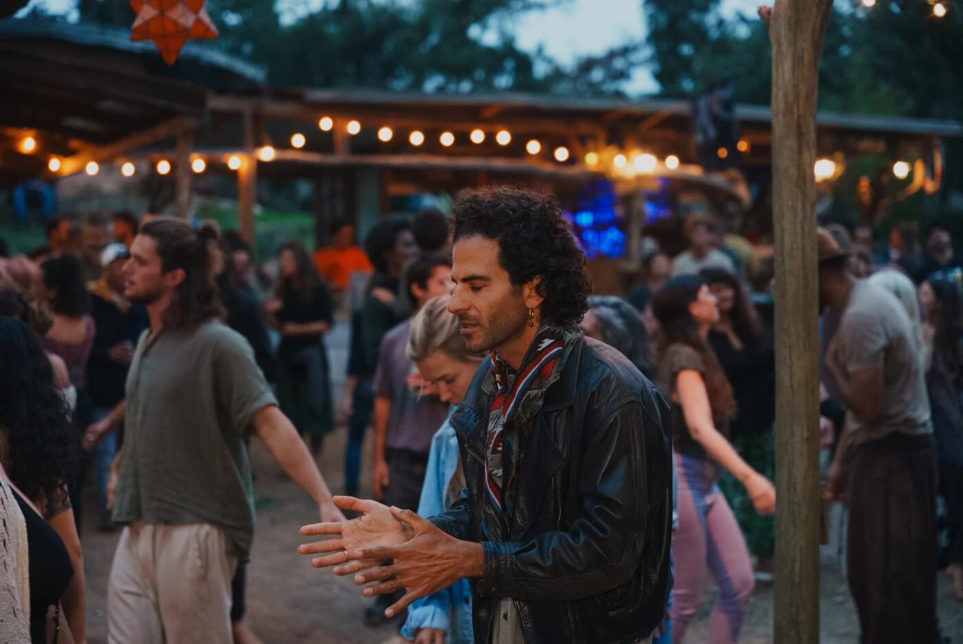 Crowd under festival lights